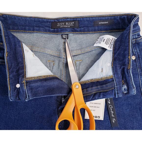 NWT JUDY BLUE High Waist Tummy Control Straight Leg Dark Blue Jeans Size 5/27 - Picture 3 of 11